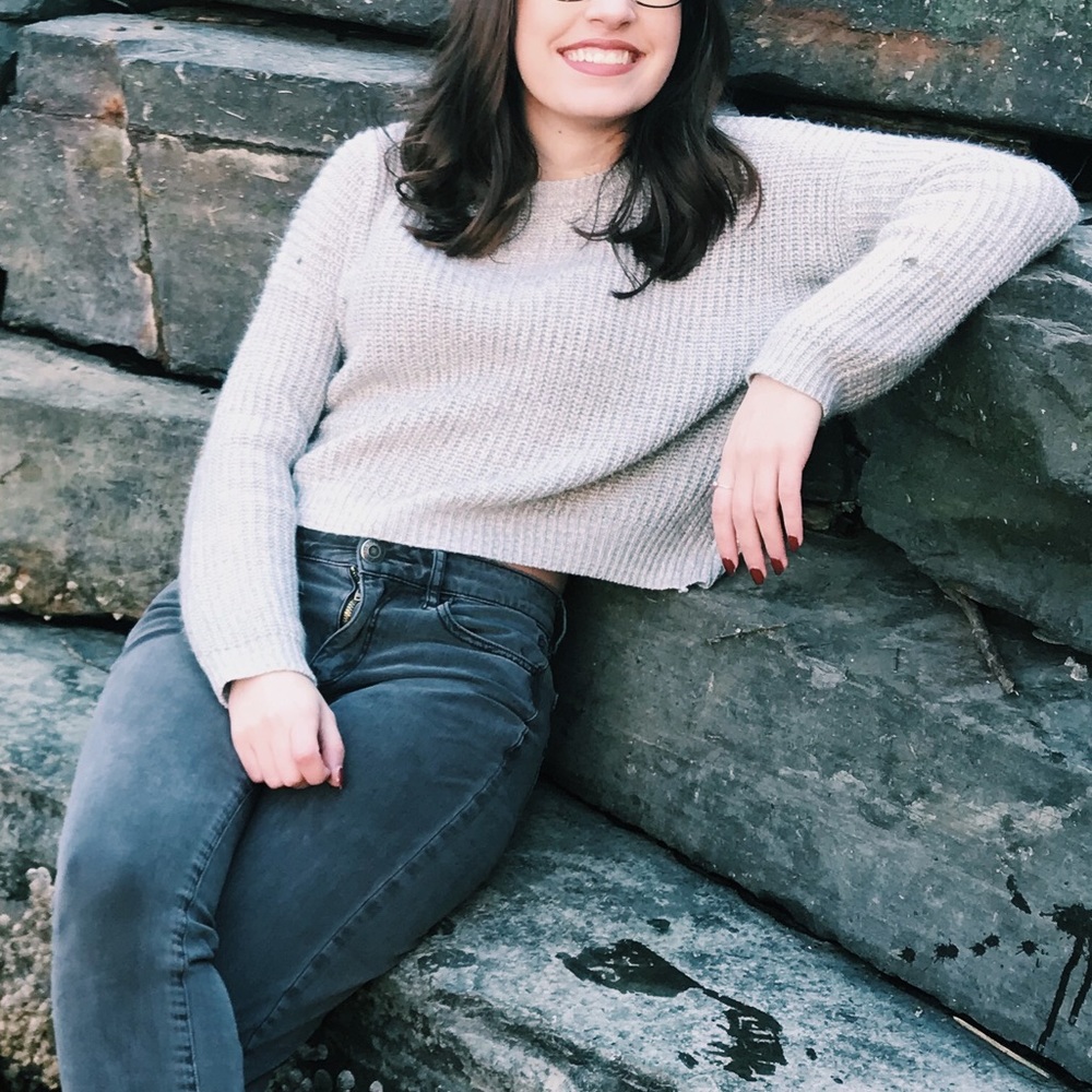 Grey Cropped Knit Sweater